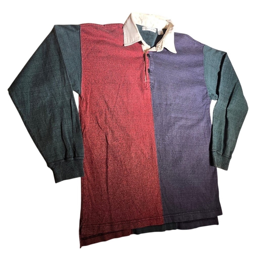 Vintage 90's The Apparel Zone Men Colorblock Rugby Shirt Sleeve Red Blue Green M